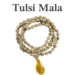 Tulsi Mala sacred prayer beads for japa meditation from Dharmik Pustak Bhandar Triveni Ghat Rishikesh since 1970.